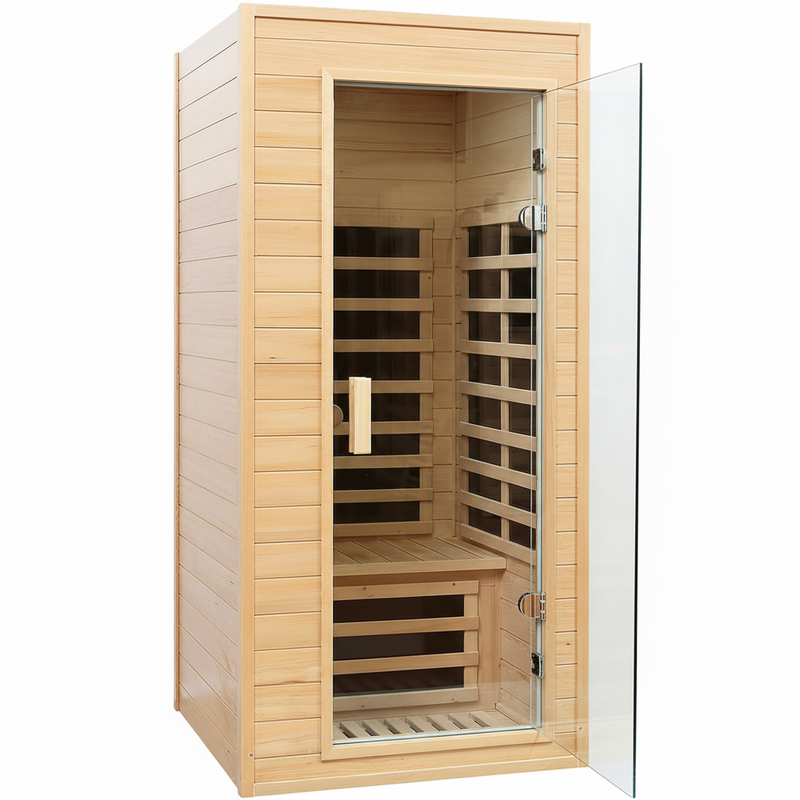 Far Infrared Sauna, 1 Person Infrared Sauna, Canadian Hemlock Wood 1290W Low-Emf Infrared Saunas for Home with Bluetooth Speakers, Reading Lamp